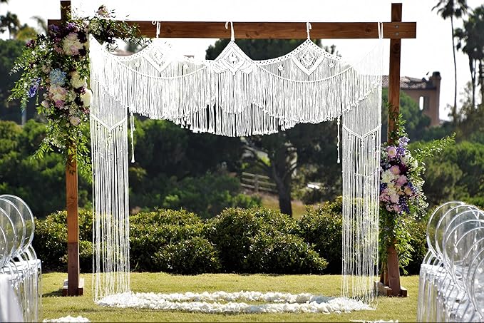 kiido Large Macrame Wedding Backdrop(78" W x 86" L) for Arbor/Arch Bohemian Wall Hanging Decor Boho Doorway/Window Curtains Room Divider