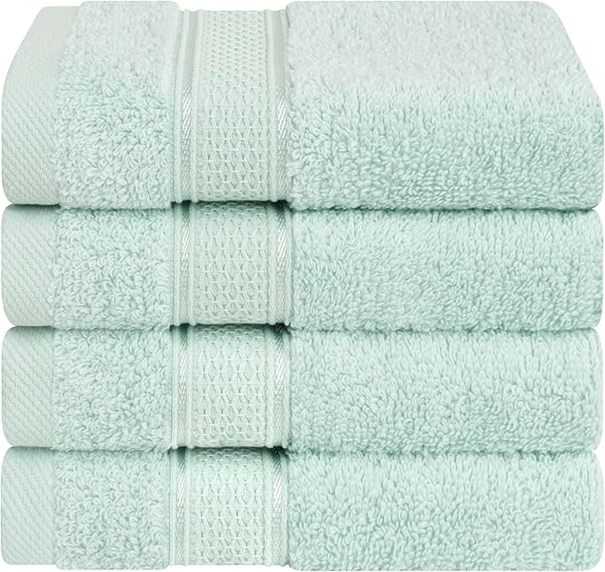 American Soft Linen Salem Washcloth Sets, 4 Piece Luxury 600 GSM 100% Cotton Washcloths for Bathroom, 13x13 inches Washrags Premium Quality Hand Face Towels, Mint