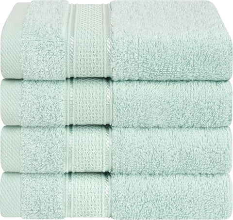 American Soft Linen Salem Washcloth Sets, 4 Piece Luxury 600 GSM 100% Cotton Washcloths for Bathroom, 13x13 inches Washrags Premium Quality Hand Face Towels, Mint