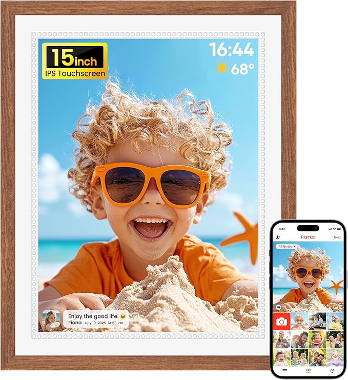 15 Inch Large Digital Picture Frame, Frameo Digital Frame WiFi with 4:3 HD IPS Touch Screen 32GB Storage, Support Tabletop&Wall Mounted, Share Photos/Videos Instantly from Anywhere, Gifts for Mom