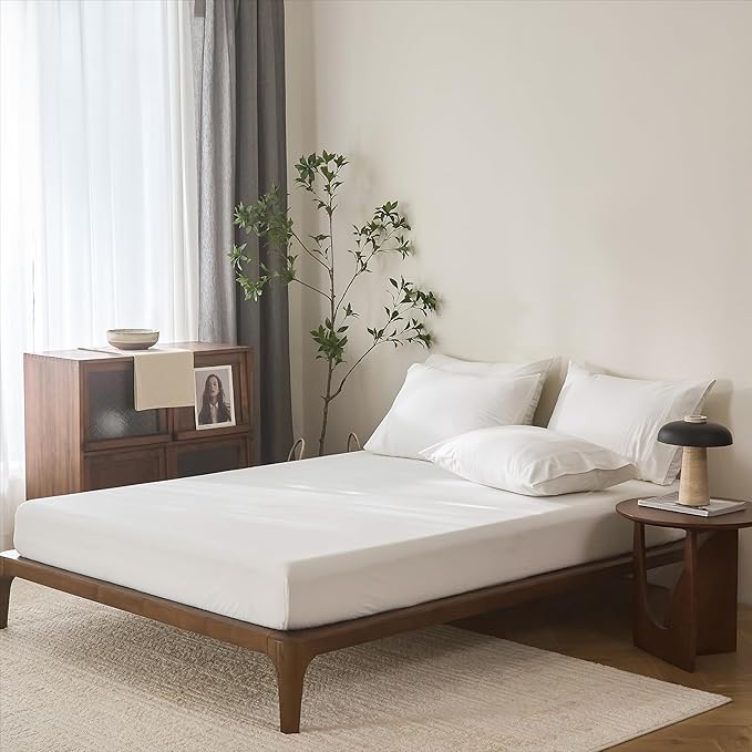 100% Cotton 6-Piece Queen Size 102" x 90" Bedding Set - Fitted Sheet, Flat Sheet & 4 Pillowcases with 17" Deep Pocket,Soft Breathable Bed Sheets for Cozy Sleep,Off White