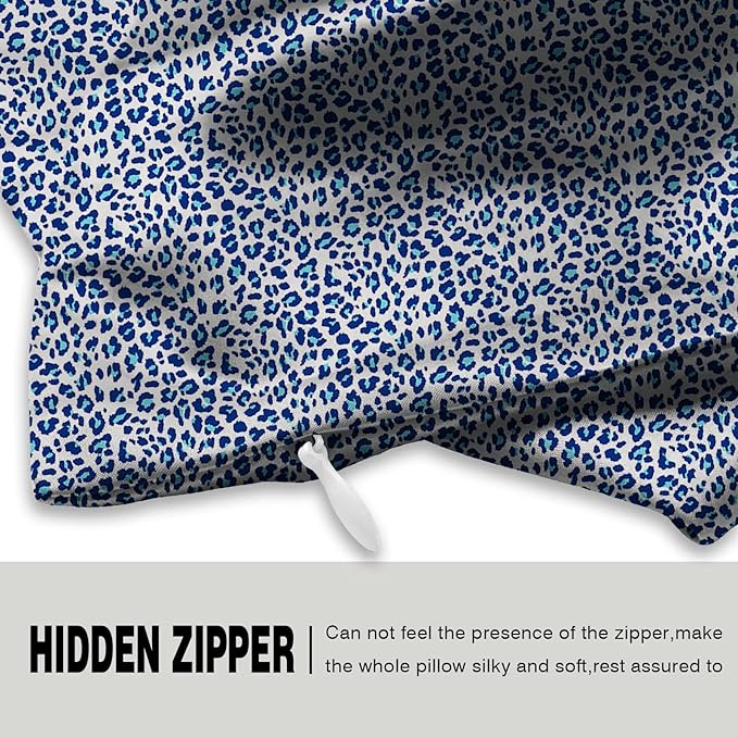 Mulberry Silk Pillowcase for Hair and Skin Standard Size Leopard Print Silk Pillow Cases with Zipper Soft Breathable Smooth Cooling Silk Pillow Covers for Sleeping (Blue Leopard,20"X 26",1Pcs)