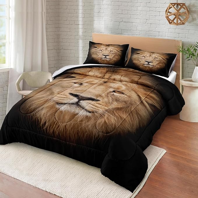 Black Lion Comforter Set African Animal Bedding Comforter 3D Lion Cheetah Safari Wild Animal Theme Forest King Lion Bedroom Set King Size Bed Set