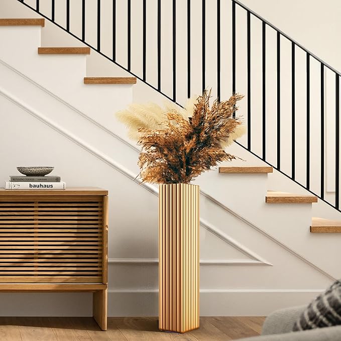 Tall Floor Vase 27.5 Inch Gold Resin Modern Elegant Vase for Entryway Fireplace Decor Lightweight Rectangle Skinny Narrow Centerpiece Sturdy