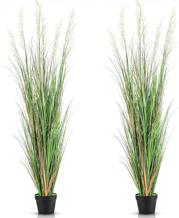 Jexine 2 Pcs 6 ft Tall Artificial Grass Plant Potted Artificial Greenery Floor Plants Faux Pampas Grass Tall in Pot for Housewarming Gift House Garden Bathroom Lobby Outdoor Decoration