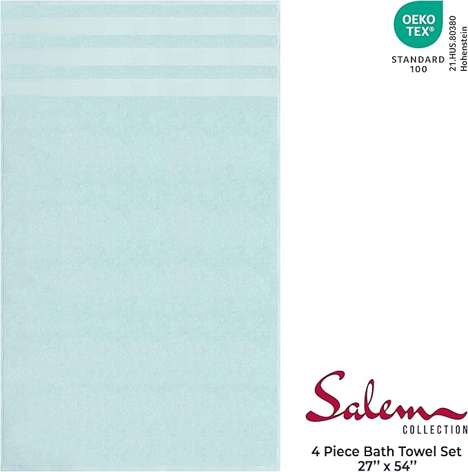 American Soft Linen Salem 100% Cotton Turkish 4 Piece Bath Towels for Bathroom, 600 GSM Soft Absorbent Quick Dry Bath Towel Set, Mint