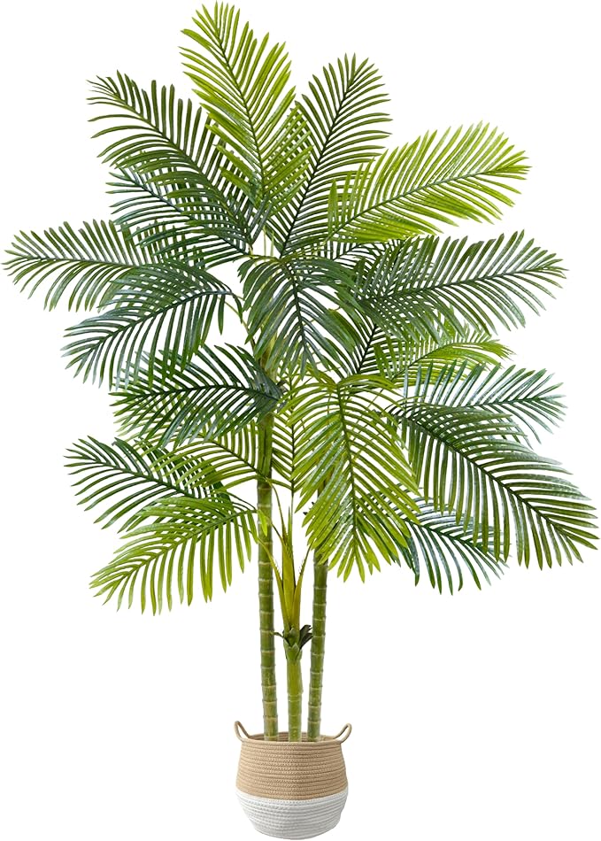 Artificial Palm Tree, 7ft Fake Areca Palm Plant with Basket, Large Faux Phoenix Palm UV Resistant Plants for Indoor Outdoor Home Garden Patio Office Décor