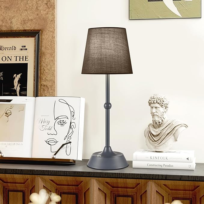 LED Cordless Table Lamp,Rechargeable 6000mA Battery Operated Portable Grey Desk Lamp,Dimmable Touch Control Table Lamp,for Restaurant/Patio/Outdoor.(LED Bulb Included)