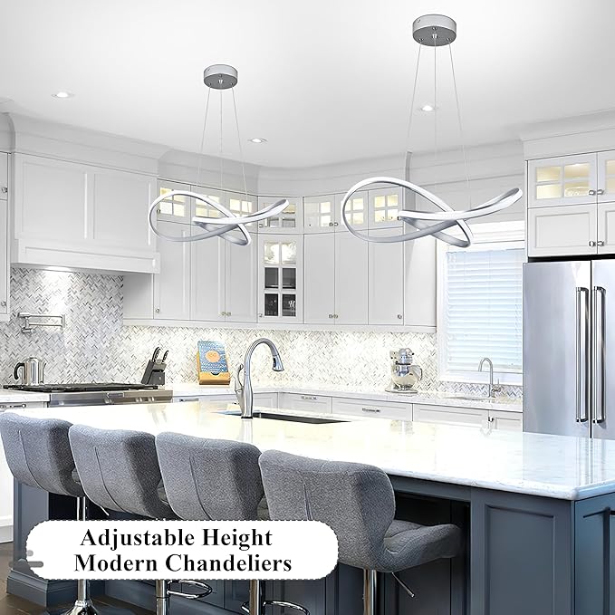 Modern LED Pendant Light Fixture Contemporary Ring Chandelier Nickel with 3000K-6000K Dimmable Remote Control and 79in Height Adjustable for Foyer Living Room Bedroom Dining Room