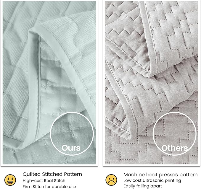 Velvet Quilt Queen Size, Luxurious Quilted Bedspread Bedding Set, Ultra Soft Cozy Coverlet with Brushed Back, Lightweight Reversible Comforter for All Season, Pale Blue