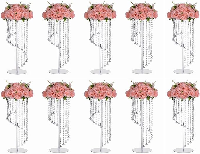 Wedding Centerpieces Decoration Flower Vase, Elegant Acrylic Crystal Stand -10 Pcs 23.6inch High Party Tables Decorations, Dining Table Chandelier Centerpiece Stands