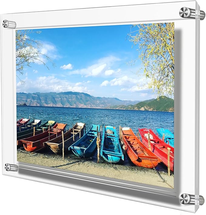 AMEITECH Acrylic Floating Picture Frame, 11x14 Double Panel Clear Wall Mount Document Certificate Frames (Inner Max Size is 9 x12.5 inch)