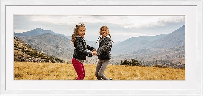 13x39 Frame with Mat - White 16x42 Frame Wood Made to Display Print or Poster Measuring 13 x 39 Inches with White Photo Mat