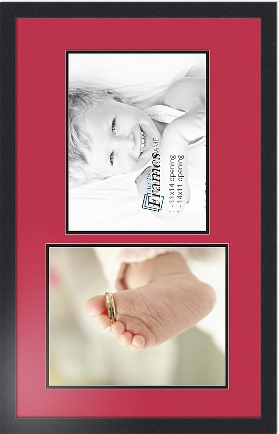 ArtToFrames Collage Photo Frame Double Mat with 2 - 11x14 Openings and Satin Black Frame