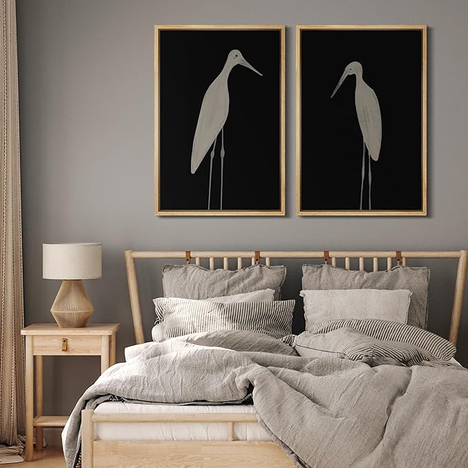 MUDECOR Framed Canvas Print Wall Art Minimalist Crane Silhouettes Illustrations Modern Art Decorative Bohemian Colorful for Living Room, Bedroom, Office - 16"x24"x2 Natural