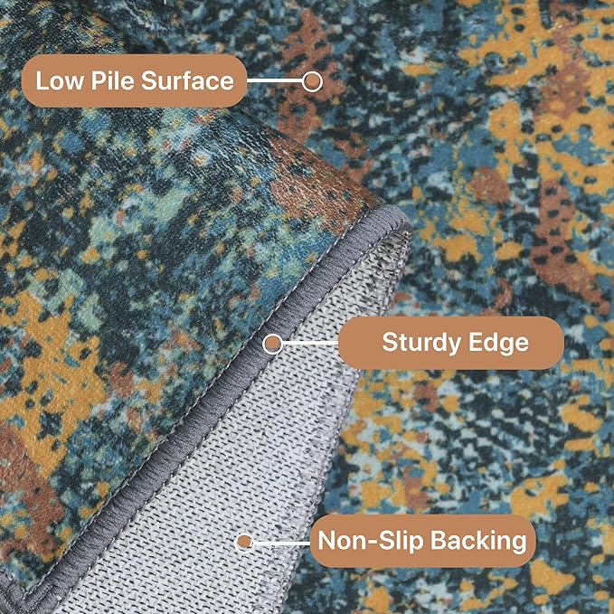 GENIMO Washable Area Rugs for Living Room Bedroom, 10x14 Modern Abstract Non Slip Rug, Low Pile Soft Contemporary Indoor Floor Carpet Cover for Dining Room Kitchen, Dark Blue