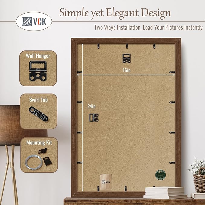 VCK 16x24 Picture Frame 5 Pack, Brown Wood Poster Frame with Exclusive Wood Grain, Wall Hanging