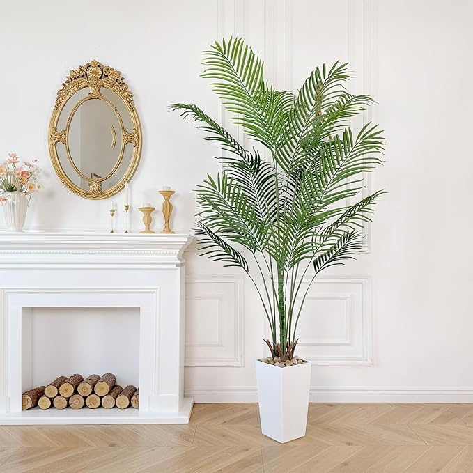 Bellacat 7ft UV-Resistant Faux Palm Tree with Tall White Decorative Planter, 84in Artificial Palm Tree for Home Office Porch Front Door Patio Decor