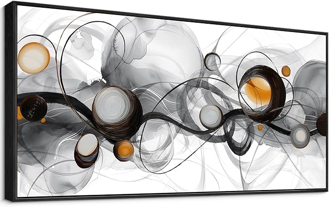 XLSJERST Black Wall Art - Abstract Artwork Minimalist Painting Large Size Frame Wall Art for Living Room Wall Decor Modern Black and White Canvas Picture Boho Gray Wall Art