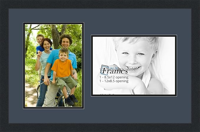 ArtToFrames Collage Photo Frame Double Mat with 2 - 8.5x12 Openings and Satin Black Frame