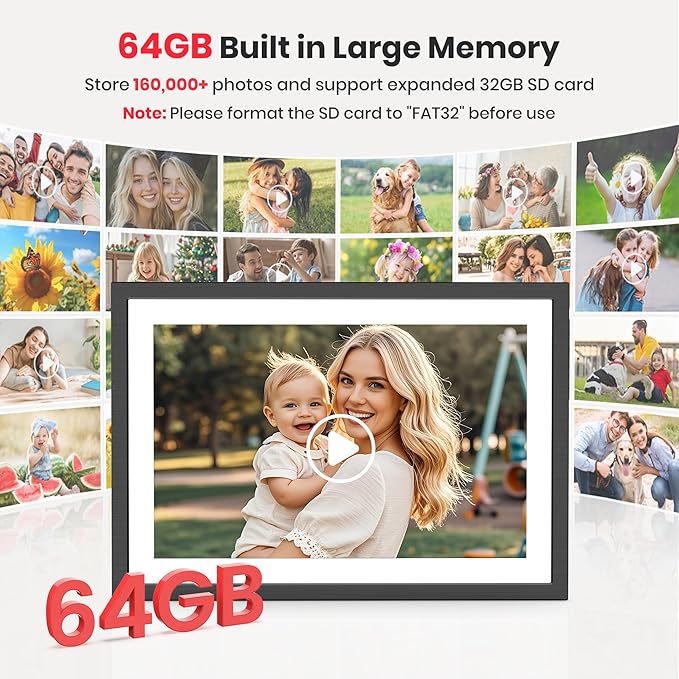 2K 64GB Frameo 10.1 Inch Digital Picture Frame, Smart WiFi Electronic Photo Frames with 1920x1200 FHD IPS Touch Screen Slideshow Tabletop&Wall Mounted, Share Photos/Videos Instantly from Anywhere