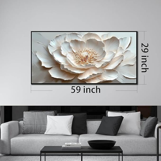 Flower Art Wall Decor for Living Room - White Canvas Wall Art for Office - Large Black Framed Wall Art for Bedroom Size 29" x 59"