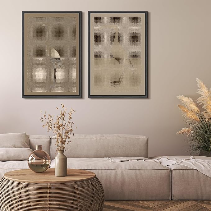 MUDECOR Framed Canvas Print Wall Art Bird Silhouette Modern Minimalist with Heron Crane Illustrations Modern Art Decorative Bohemian Colorful for Living Room, Bedroom, Office - 24"x36"x2 Black