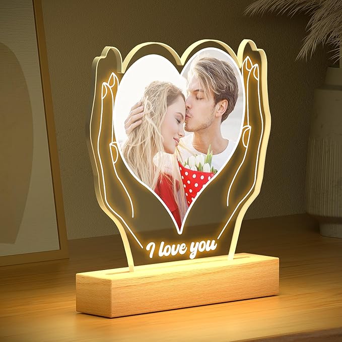 Personalized Anniversary Couple Gifts for Women & Men, Custom Picture Frame with Photo, Personalized Photo Frame with Night Light, Personalized Birthday Gifts for Her Him Girlfriend Boyfriend