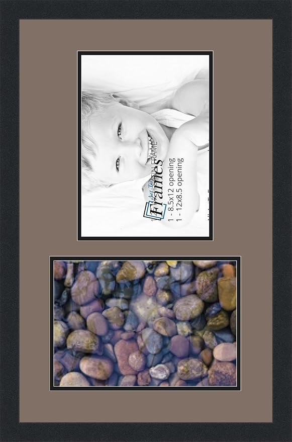 ArtToFrames Collage Photo Frame Double Mat with 2 - 8.5x12 Openings and Satin Black Frame