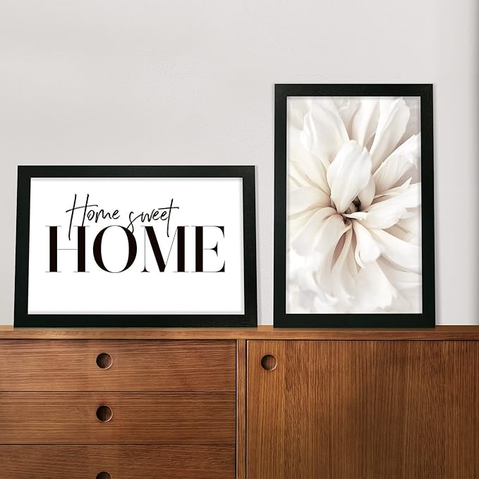 11x17 Frame Set of 2, Rustic Black Wood Style - Display 11 x 17 Poster without Mat or 8x12 Picture with Mat, Wall Mounting Horizontal and Vertical