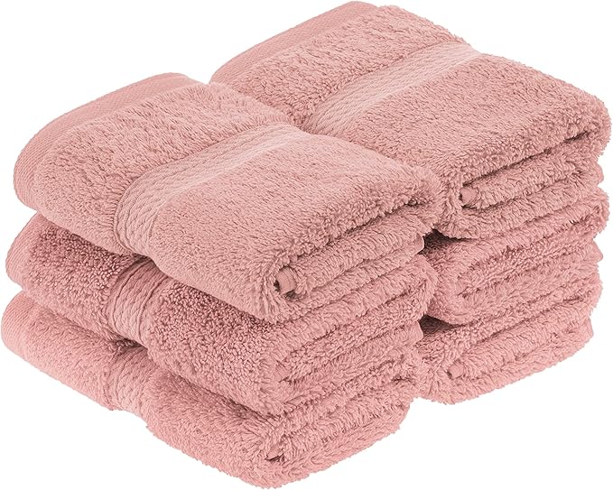 BLUENILEMILLS BNM Egyptian Cotton 6-Piece Towel Set, Includes 6 Face Towels, Attached Loop for Easy Hanging and Storage, Hotel Quality, Perfect for Bathroom, Gym, Shower Space, or Spa, Tea Rose