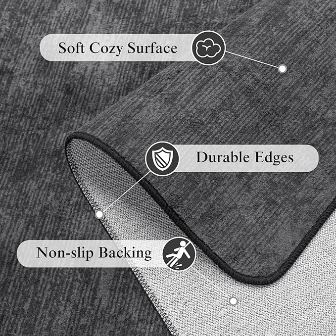 Washable Rug 10x12 Area Rugs for Living Room - Stain Resistant Non-Slip Backing Boho Rug for Bedroom,Durable & Ultra-Thin Vintage Large Area Rug(10x12,Black)