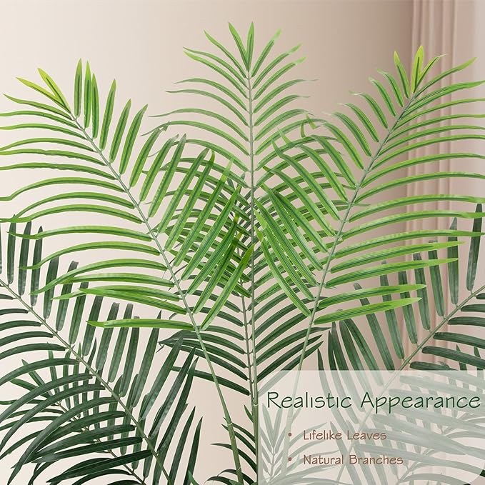 Bellacat UV Resistant 5ft Faux Palm Tree with Tall White Decorative Planter, 60in Artificial Palm Tree with Realistic Leaves & Branches, Fake Palm Tree for Home Office Porch Front Door Patio Decor.