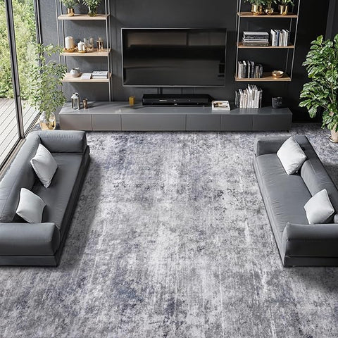 Washable Rug 9x12 Area Rugs for Living Room - Stain Resistant Non-Slip Backing Boho Rug for Bedroom,Durable & Ultra-Thin Vintage Large Area Rug(9x12,Gray/Blue)