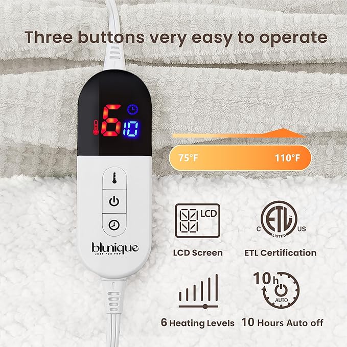 Heated Blanket Electric Blanket Twin Waffle, 62x84 Inches Sherpa Fleece Fast Heating Blanket 6 Heating Levels & 10 Hours Auto Off ETL Certification,Beige Twin