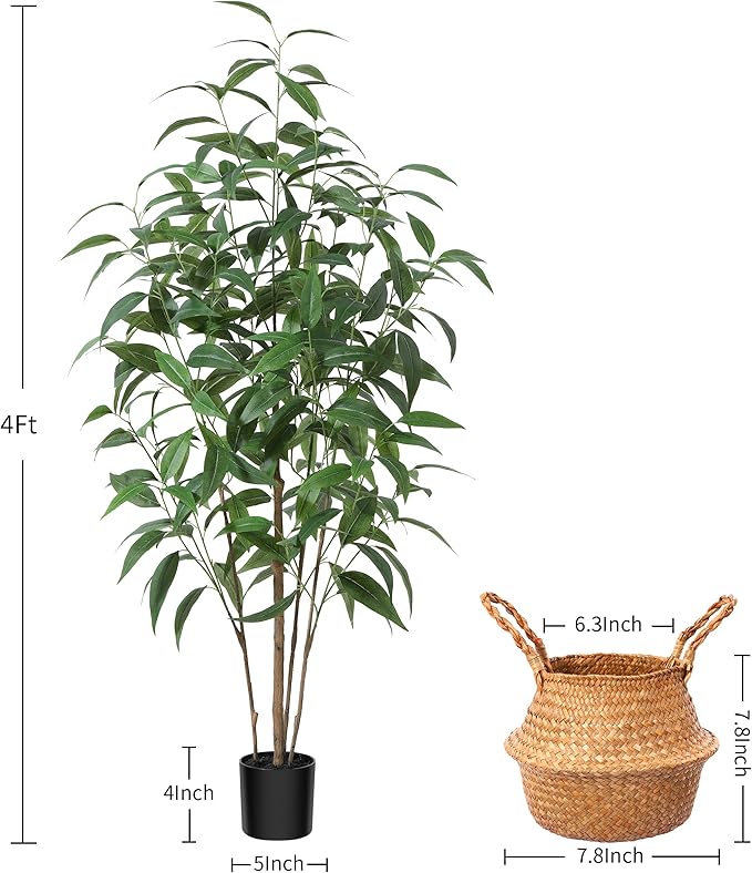 Artificial Eucalyptus Tree,4Ft Tree Fake Plant in Pot for Home and Office Decor,Potted Faux Plants Tall Artificial Trees for Indoor, Outdoor