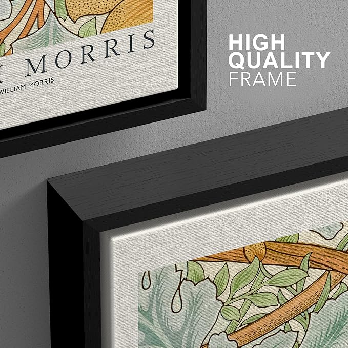 wall26 Framed Canvas Print Wall Art Set William Morris Flower Tapestry Posters Nature Wilderness Illustrations Modern Art Decorative Floral Botanical Minimal Calm for Bedroom - 24"x36"x3 Black