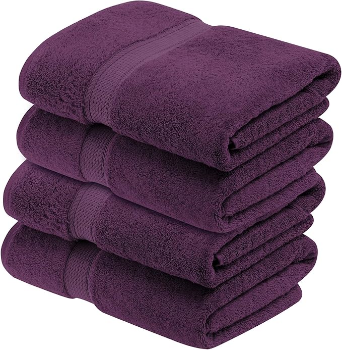BNM Egyptian Cotton Heavyweight Towels, Ideal For Bathroom, Shower, Spa, 800 GSM Bath Towels, Highly-Absorbent, Luxury Bathroom Essentials, Ultra-Soft Plush Home Basics, Bath Towel Set of 4, Plum
