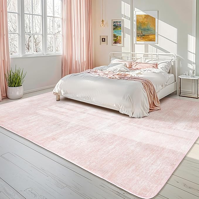 Washable Rug 6x9 Area Rugs for Living Room - Stain Resistant Non-Slip Backing Boho Rug for Bedroom,Durable & Ultra-Thin Vintage Large Area Rug(6x9,Pink)