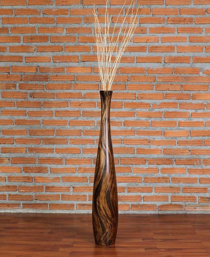 Leewadee Large Brown Light Brown Home Decor Floor Vase – Wooden 26 inches Tall Farmhouse Decor Flower Holder for Fake Plant and Pampas Grass