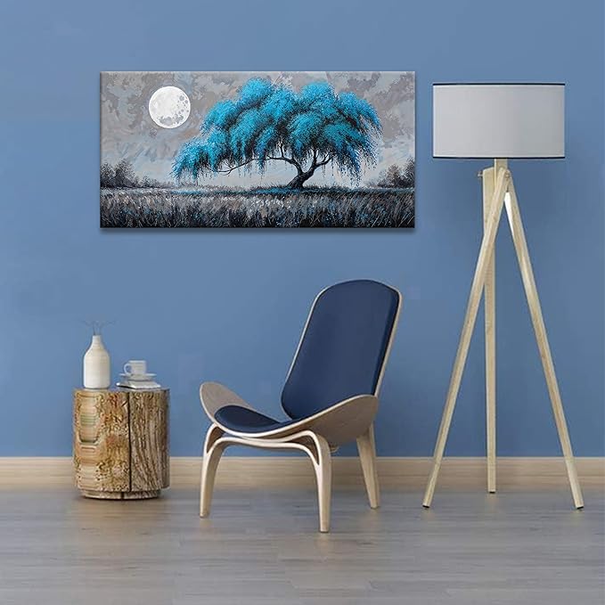 Modern Tree Of Life Wall Art Decor Canvas Art Wall Decor Artwork Blue Wall Art For Living Room Bedroom Kitchen Office Bathroom Ready To Hang Canvas Prints 20x40 Inch