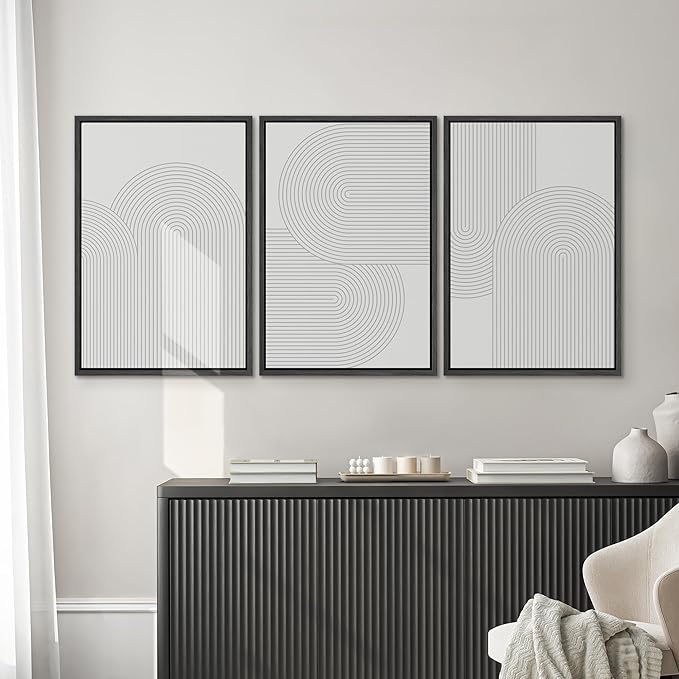 SIGNWIN Framed Canvas Print Wall Art Set Geometric Duotone Futuristic Arches Shapes Abstract Illustrations Modern Art Decorative Nordic Calm/Zen for Living Room, Bedroom, Office - 16"x24"x3 Black