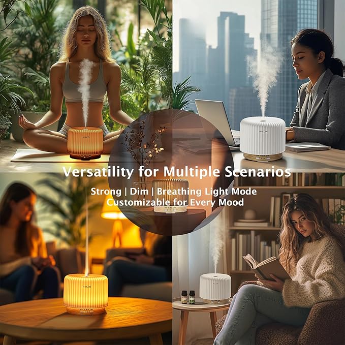 T19 Ceramic Aroma Diffuser – 200ml Ultrasonic Essential Oil Diffuser with Breathing Light, Auto-Off, Natural Wood Base, Handcrafted White Ceramic for Home Décor