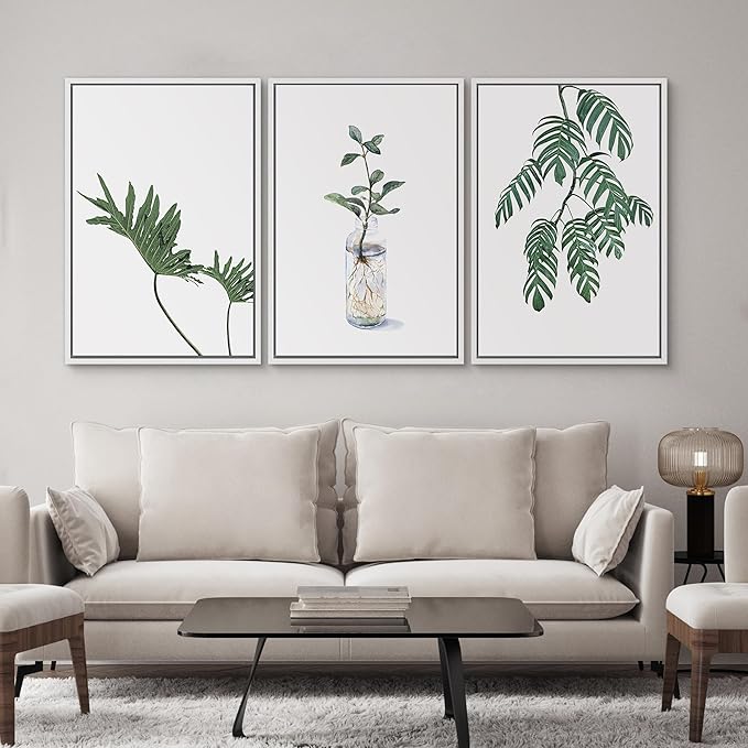 SIGNWIN Framed Wall Art Print Set Trio of Jungle Palms & Snake Succulents Floral Plants Photography Modern Art Minimalist Black and White for Living Room, Bedroom, Office - 16"x24"x3 White