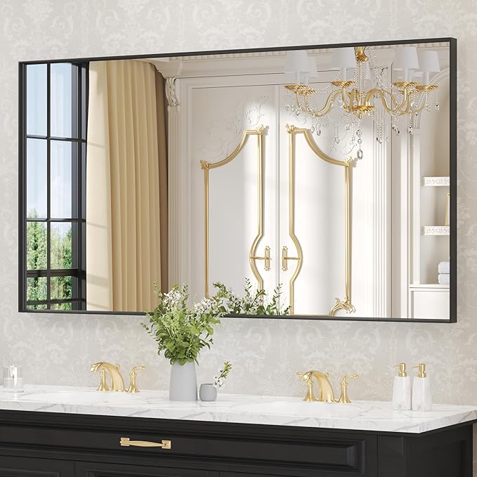 LOAAO Black Bathroom Mirror 55"X30" for Wall, Rectangle Bathroom Vanity Mirror, Tempered Glass, Hangs Vertically or Horizontally, Easy to Install, Modern Design