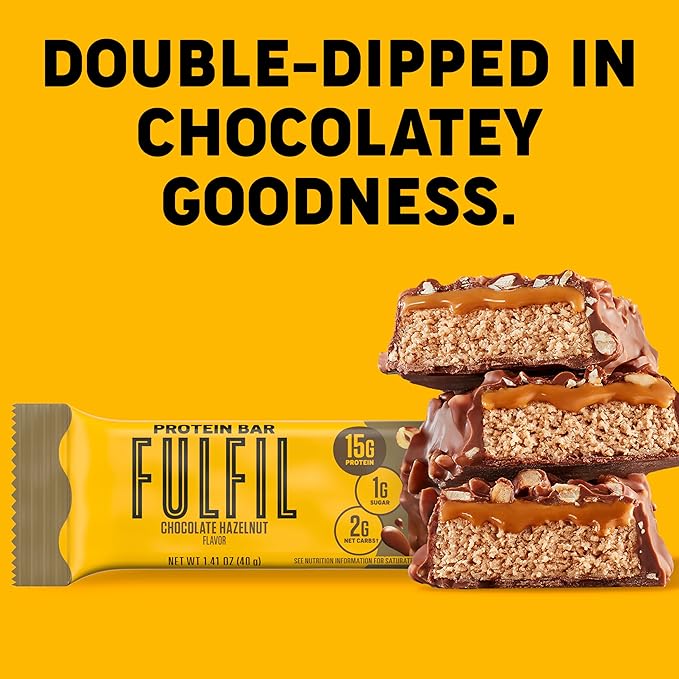 FULFIL Protein Snack Bars, Chocolate Hazelnut Flavored, Gluten Free with 15g Protein, Pantry Staples, 12 Count