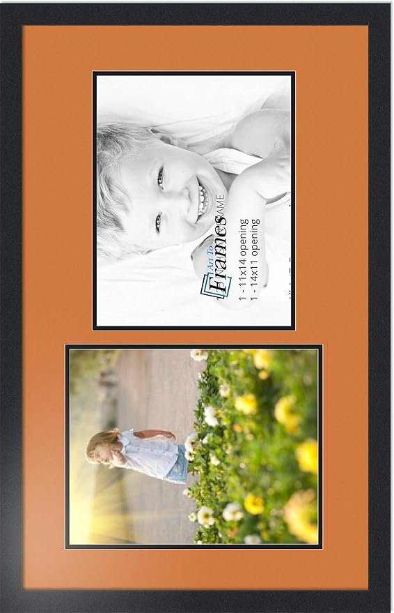 ArtToFrames Collage Photo Frame Double Mat with 2 - 11x14 Openings and Satin Black Frame