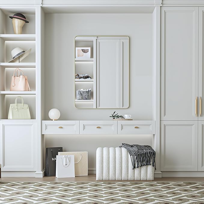 Fun Memories Gold Bathroom Mirror 22X30 Inch Bathroom Vanity, Metal Gold Frame Large Mirror, Modern Wall Mirror for Bathroom, Tempered Glass, Farmhouse, Horizontally or Vertically