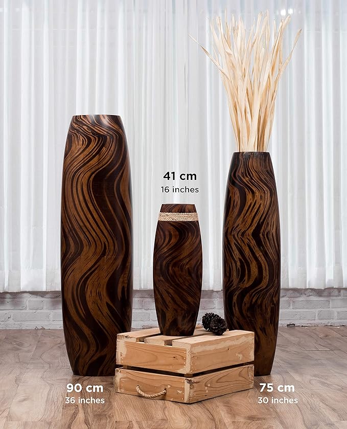 Leewadee Large Brown Light Brown Home Decor Floor Vase – Wooden 34 inches Tall Farmhouse Decor Flower Holder for Fake Plant and Pampas Grass