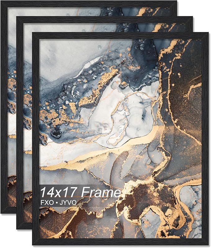 Engineered Wood 14x17 Picture Frame Set of 3, Black Frame for 14 x 17 Inch Picture Poster Photo, Light Weight 14 by 17 Frame with Wood-grain for Wall - 3 Pack/Black/14 x17